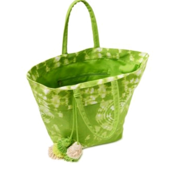 NWT Time and Tru Green Tote Bag w/ Pom Pom Tassel - Picture 3 of 5